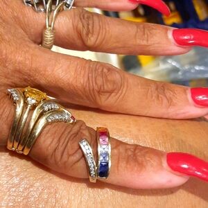 AUTHENTIC GENUINE SOLID 1OK YELLOW GOLD MULTI SAPPHIRE DIAMOND 💎 RING PRINCESS